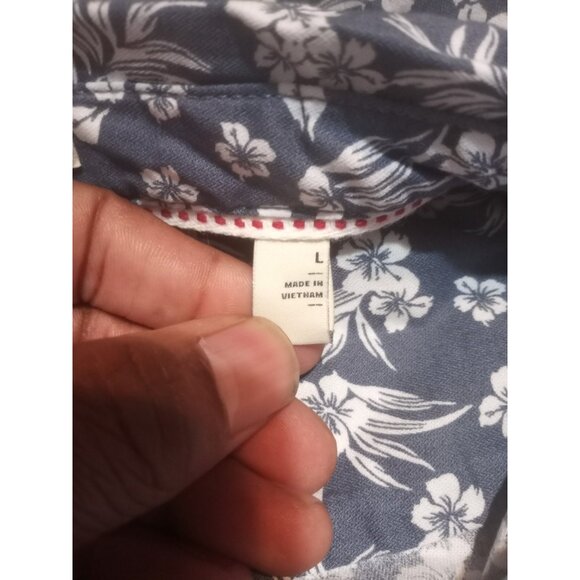 New Hawker Rye Mens Large L Button Down Shirt Blue Floral Cotton Regular Fit NWT - Picture 11 of 14